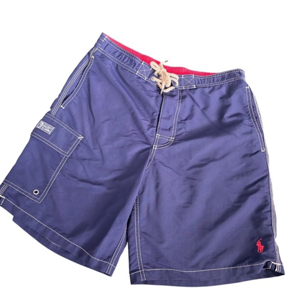 Ralph Lauren Mens Navy Swim Trunks Size S Polo Player Logo Elastic Waist‎